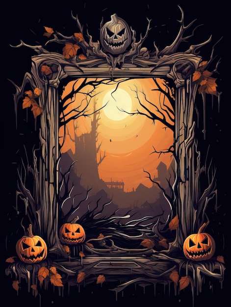 Halloween darmowa ramka Halloween tło Ai wygenerowane wysokiej rozdzielczości Halloween ilustracja na białym tle