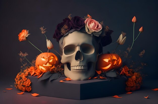 halloween day of the dead skul papierowy styl sztuki ai generowane tło