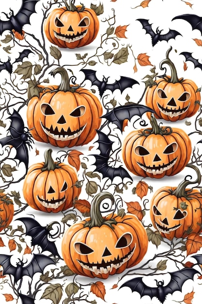 halloween_detailed_pumpkins_and_ghosts_bats_white_back