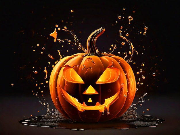 Halloween Dyni Clipart, Który Uśmiecha Się W Płomieniach Z Splash Tła