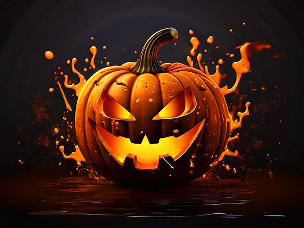 Halloween Dyni Clipart, Który Uśmiecha Się W Płomieniach Z Splash Tła