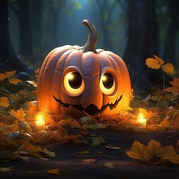 Halloween dyni urocze małe duże oczy świąteczne latarnie jesienne liście hiperrealistyczne