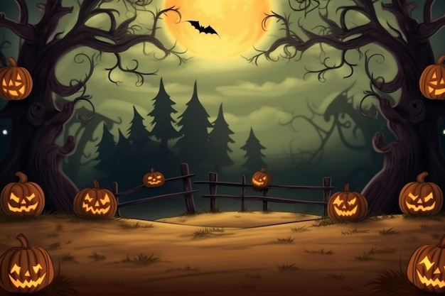 Zdjęcie halloween dyni w lesie w nocy ilustracja sztuki wektorowej