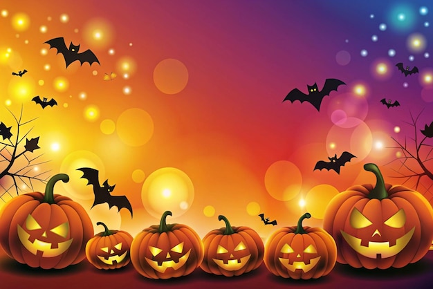 halloween dyni z nietoperzami na kolorowym tle