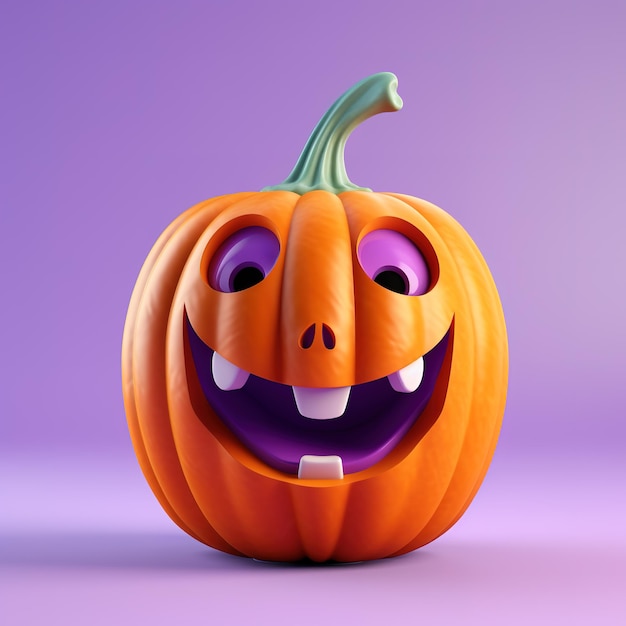 Halloween dyni z oczami i uśmiechem na jasnym fioletowym tle 3D