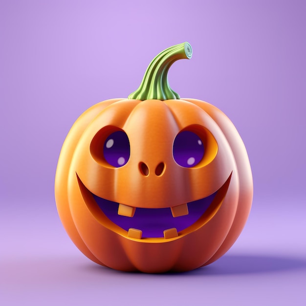 Halloween dyni z oczami i uśmiechem na jasnym fioletowym tle 3D