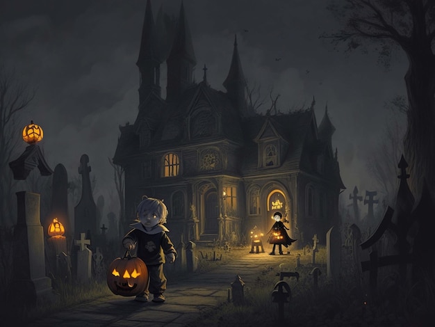 halloween dynia nawiedzony dom na cmentarzu