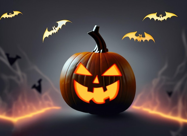 Halloween dynia świecąca i duch latający na ciemnym tle