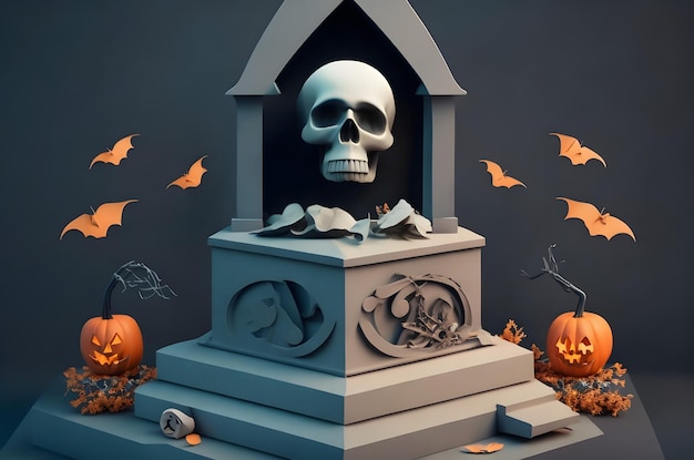 halloween dzień martwej czaszki na podium papier stylu sztuki ai generowane tło