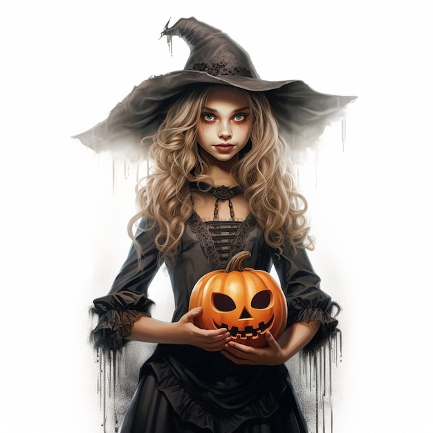 Zdjęcie halloween dziewczyna impreza wakacyjna zabawa kostium wiedźmy uroczystość dyni szczęśliwe dziecko przerażające octo