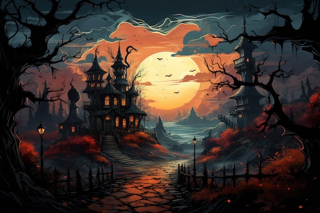 Halloween Grafika przedstawia tę chwilę w fantazyjnym stylu wygenerowanym przez ai