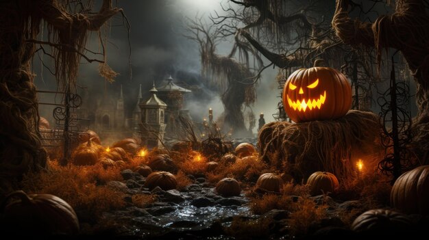 Zdjęcie halloween halloween dyni w nocy