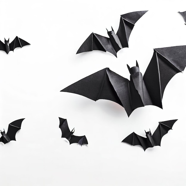 Halloween i koncepcja dekoracji czarne papierowe nietoperze latające na białym tle