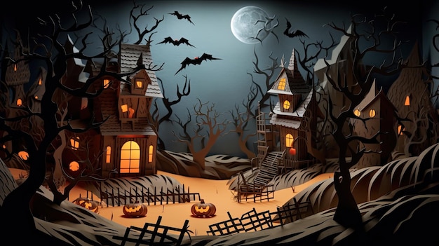 Zdjęcie halloween na tle z przerażającą sceną