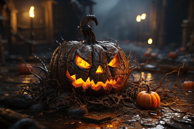 Halloween Najdziwniejsze widoki, jakie kiedykolwiek widziałem Dynie latarnie z dyni kostiumy upiorne dekoracje Generowane za pomocą AI