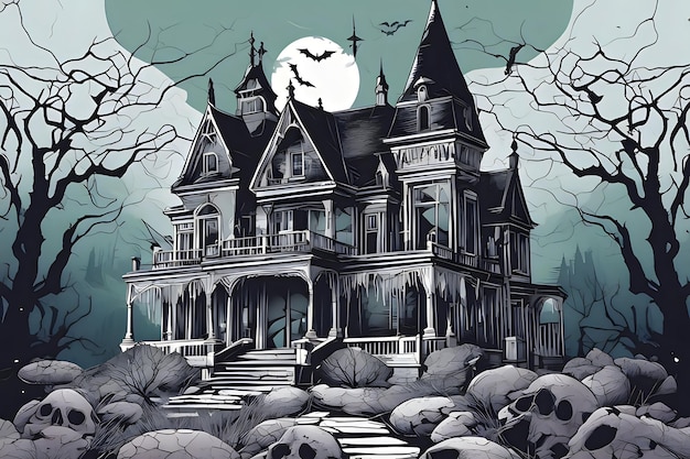 Halloween nawiedzony dom w lesie ilustracja