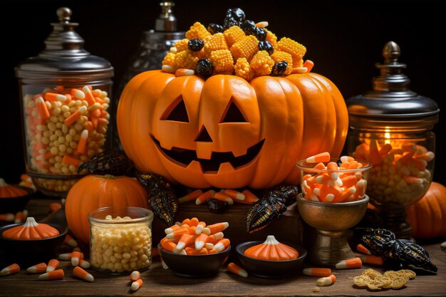 Zdjęcie halloween pumpkin candy tło