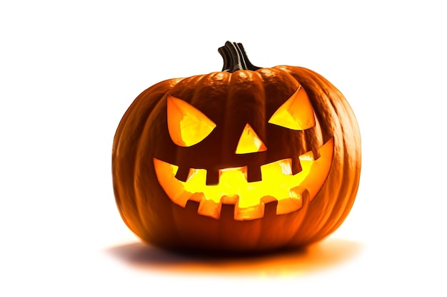 Zdjęcie halloween pumpkin wyizolowanych na bia?ym tle żarzące głowy jack o latarnia z przerażającymi twarzami zła