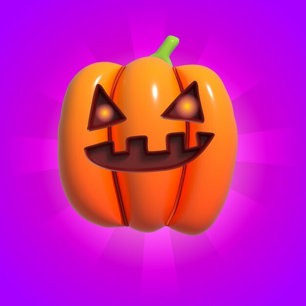 Zdjęcie halloween realistyczny 3d pomarańczowy dyni z szczęśliwą twarzą 3d renderowany obiekt element projektu izolowany o