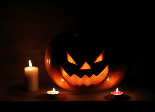 Halloween Rzeźbiona Bania I świeca Na Tle