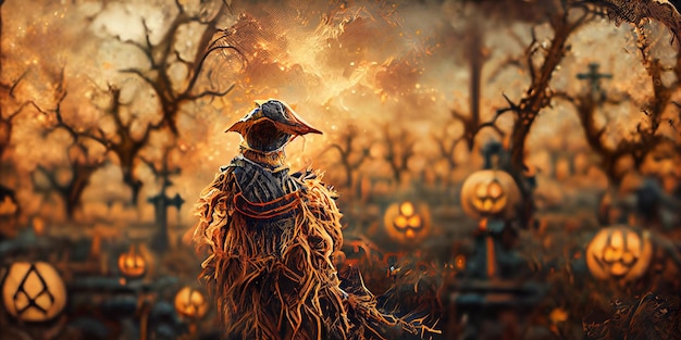 Halloween strach na wróble ilustracja 3D. Halloweenowe tło