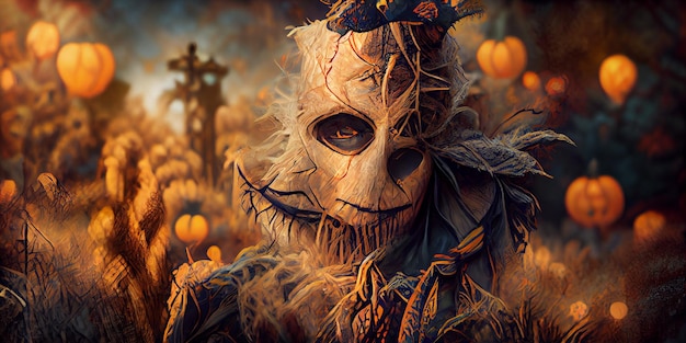 Halloween strach na wróble ilustracja 3D. Halloweenowe tło