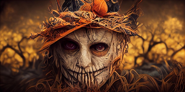 Halloween strach na wróble ilustracja 3D. Halloweenowe tło