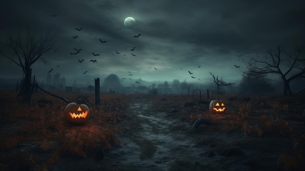 Halloween straszne tło Ilustracja AI GenerativexA