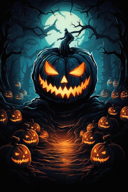 Halloween straszne tło przerażające Jack o latarnia dyni przerażający zamek leśny