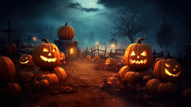 Halloween straszny las i dyni tło