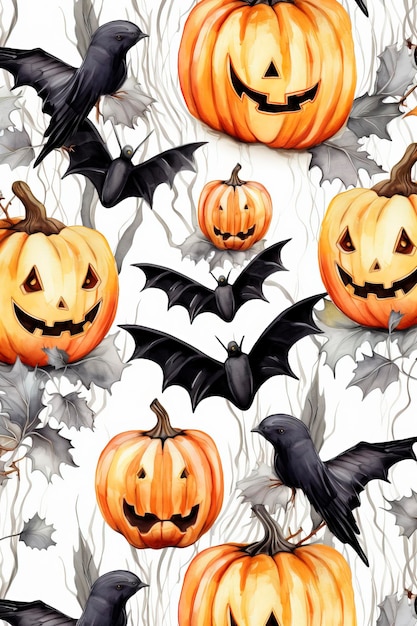 halloween szczegó?owe dynie i duchy nietoperze bia?et?o pro wektor bez szwu wzorów wate