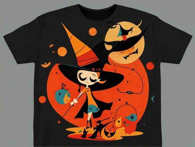 Zdjęcie halloween t-shirt designai generatedthanksgiving t-shirt designczarny kot dyniahalloween