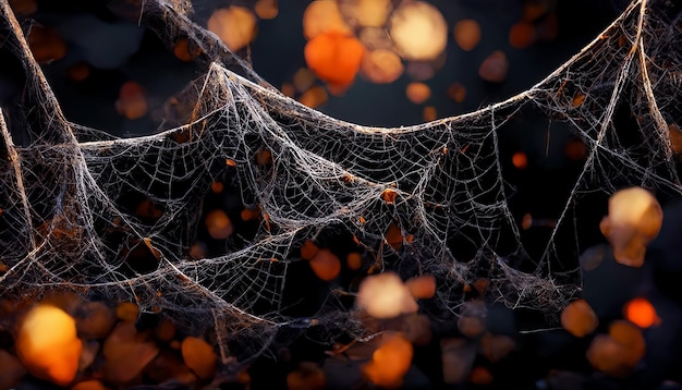 Halloween Tła Przerażająca Pajęczyna Na Czarnym I Pomarańczowym Bokeh Szablon Tła Halloween