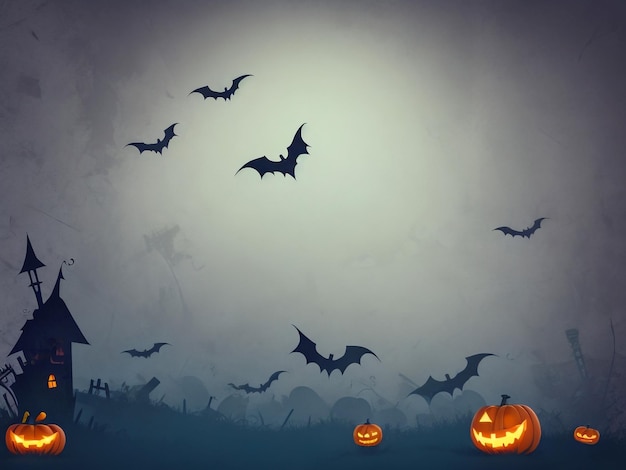 Halloween tła Vector Halloween pomara?czowe t?az wielu p?ywaj?cych pod nietoperzy stary dom tre