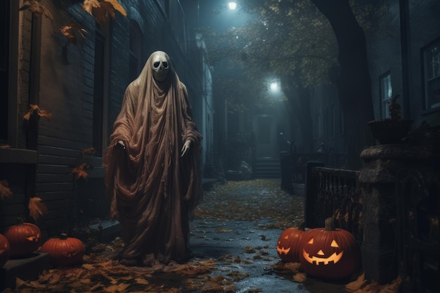 Halloween tło duchy na ulicy w dzień Halloween generatywny ai