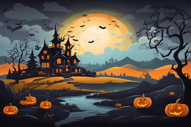 Halloween Tło Ilustracja Halloween Krajobraz Tło Halloween Tło AI Generative