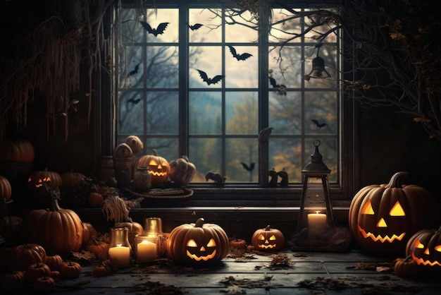 Halloween tło przerażające sceny przerażające dynie przeraźliwe tło