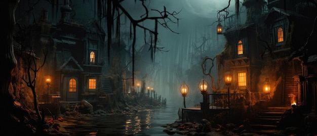 halloween upiorne tło straszne dynie w przerażającym zamku duchów horroru