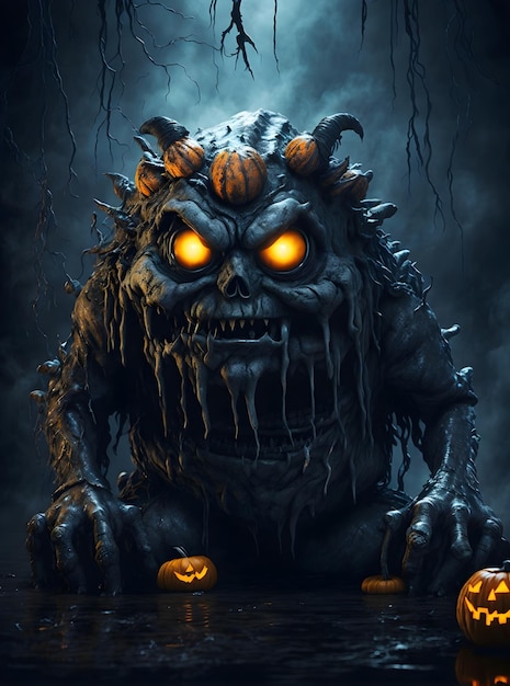 Halloween upiorny potwór dziwne stworzenia plakat tło z wpatrującymi się oczami