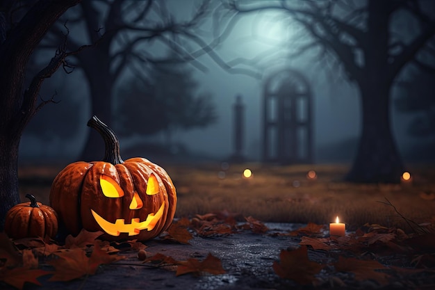 Halloween uroczysty tło dla przyjęcia karty z zaproszeniem z dyni Jack O latarnia Generatywne Ai