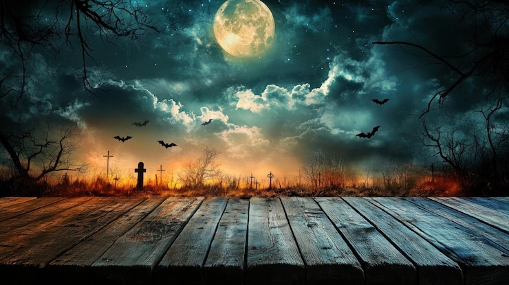 Zdjęcie halloween w tle nocne niebo księżycowe