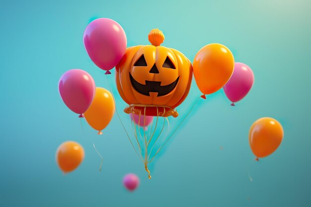 Halloween wisząca dynia uśmiechnięta twarz z błyszczącymi balonami Wygenerowane ai izolowane tło