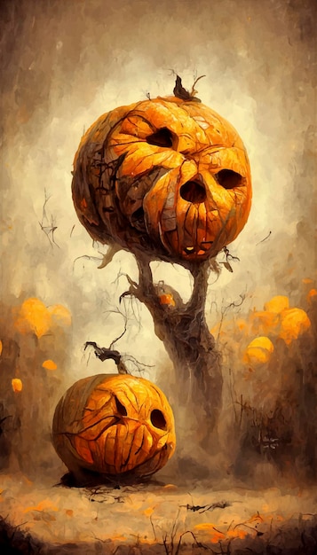 Halloween zła dynia w lesie w noc halloween, halloween dynia halloween ilustracja