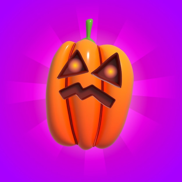 Halloweenowa bania Realistyczna 3d Pomarańczowa bania z gniewną twarzą