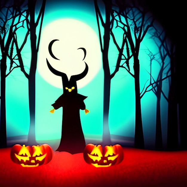 Halloweenowa ciemna noc niektóre diabelskie drzewa cieniują kolor 4k