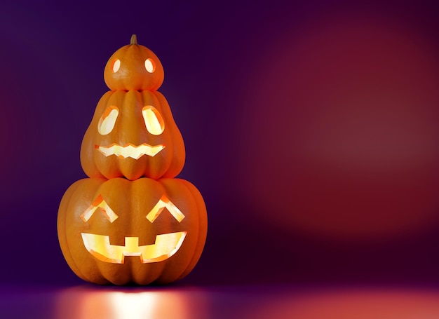 Halloweenowa dynia z upiorną zabawną twarzą w tle renderowania 3d