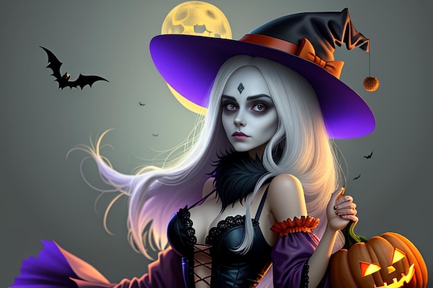 Halloweenowa dziewczyna daje prezent na Halloween Promocja tapety tło ilustracji