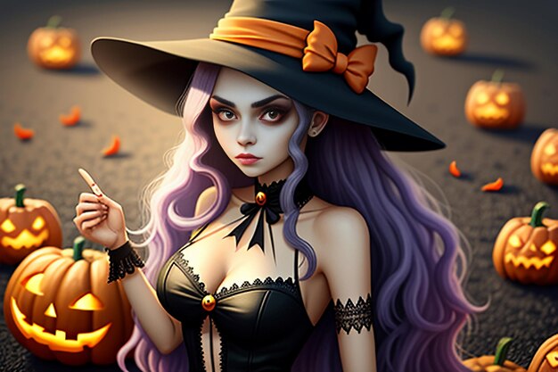 Halloweenowa dziewczyna daje prezent na Halloween Promocja tapety tło ilustracji