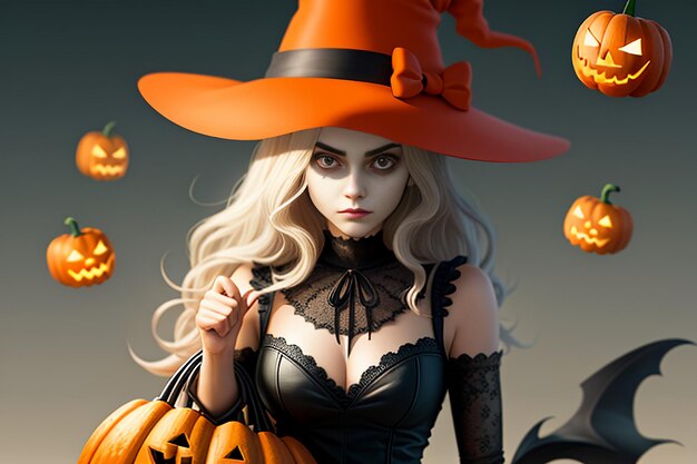 Halloweenowa dziewczyna daje prezent na Halloween Promocja tapety tło ilustracji