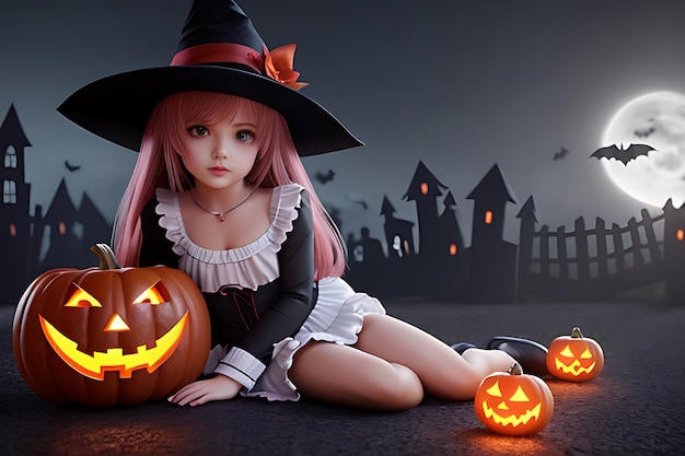 Halloweenowa dziewczyna daje prezenty Halloweenowa promocja ilustracyjna tapeta tło